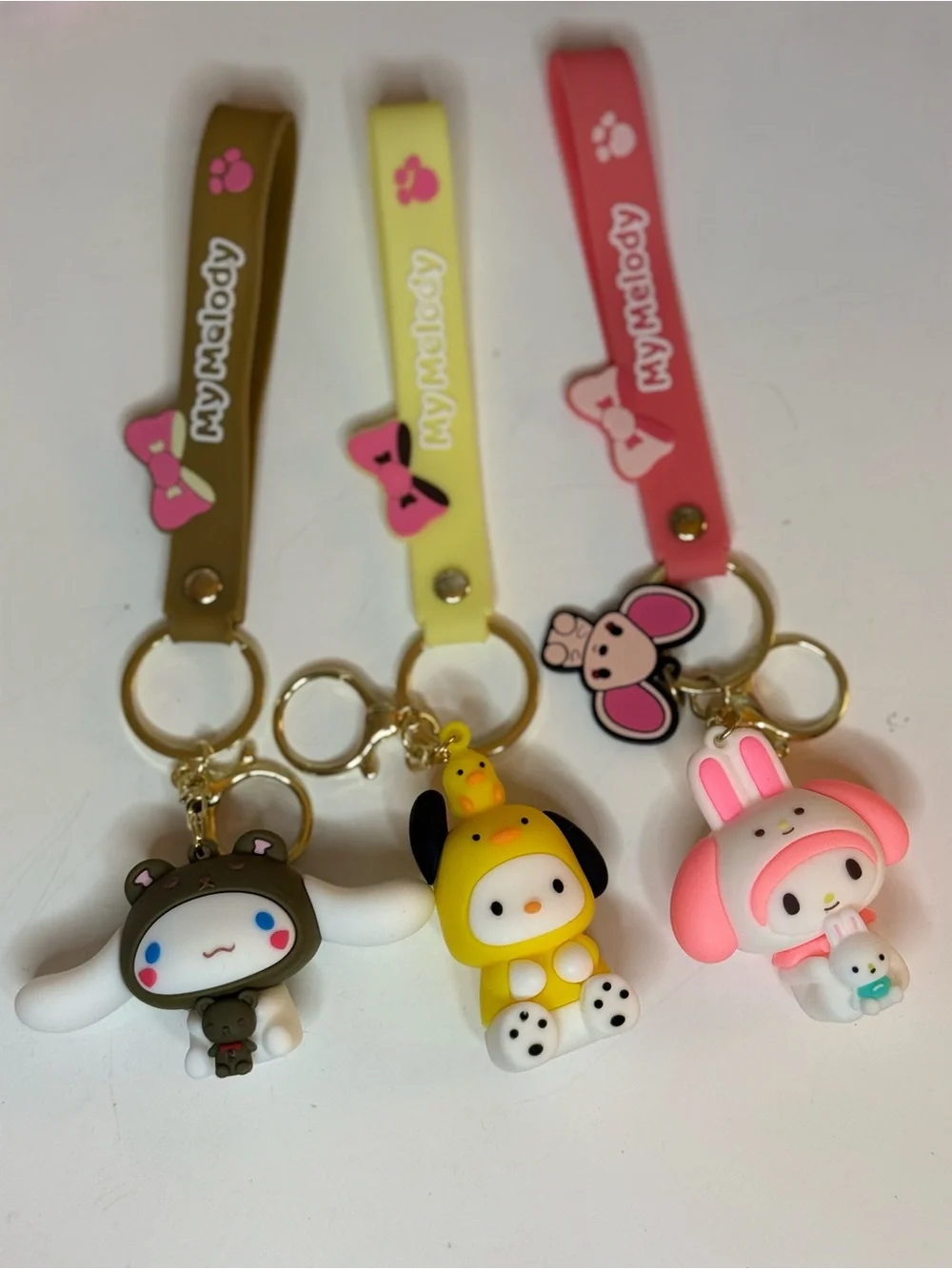 Sanrio My Melody Trio Keychain Set - Brown, Yellow, Pink